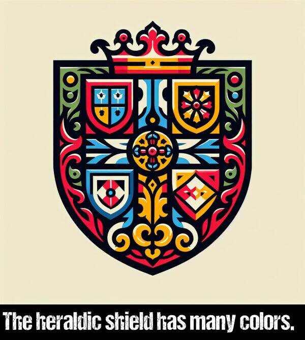 has: The heraldic shield has many colors.