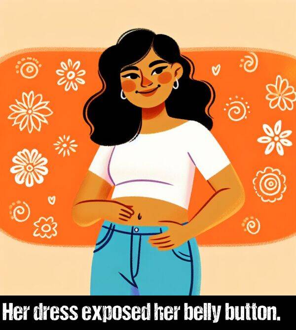 button: Her dress exposed her belly button.