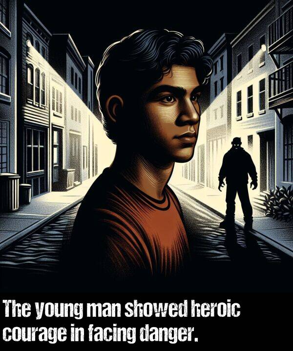 man: The young man showed heroic courage in facing danger.