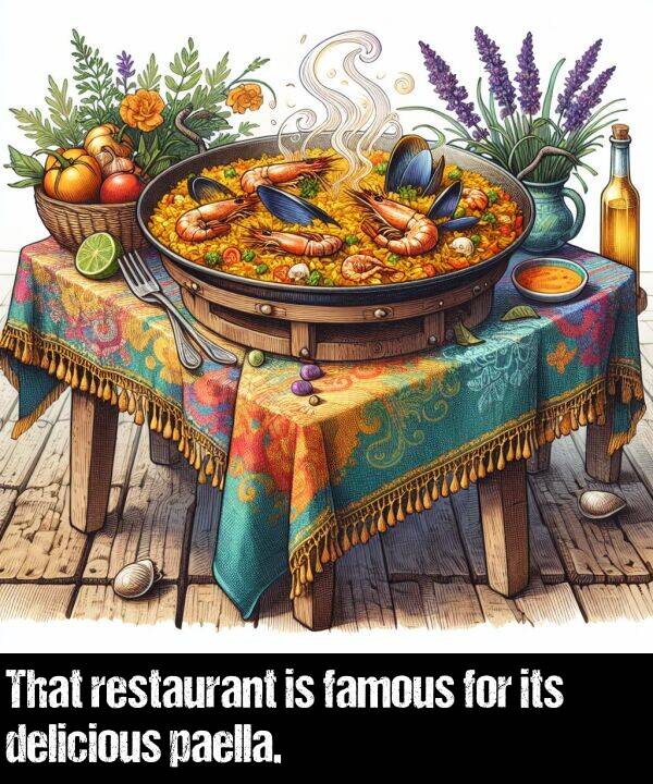 famous: That restaurant is famous for its delicious paella.
