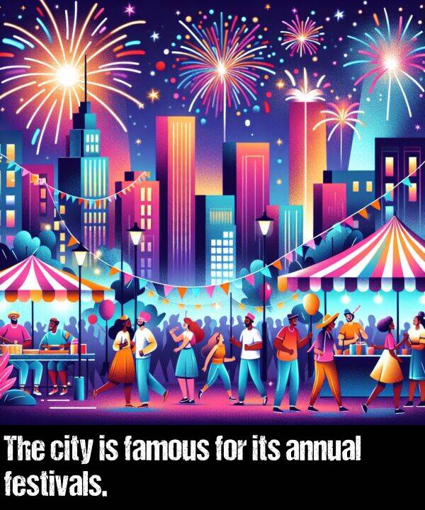 famous: The city is famous for its annual festivals.