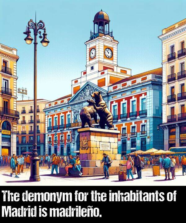 inhabitants: The demonym for the inhabitants of Madrid is madrileño.