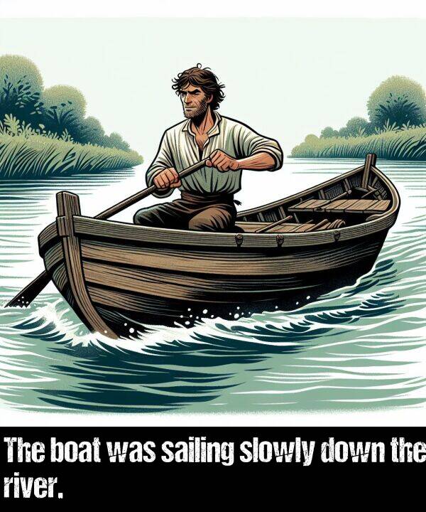 boat: The boat was sailing slowly down the river.