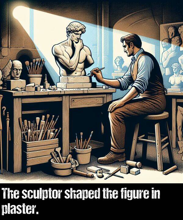 plaster: The sculptor shaped the figure in plaster.