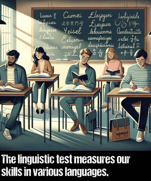 languages: The linguistic test measures our skills in various languages.