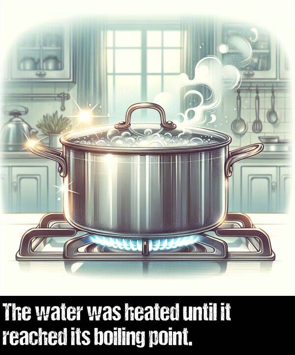 boiling: The water was heated until it reached its boiling point.