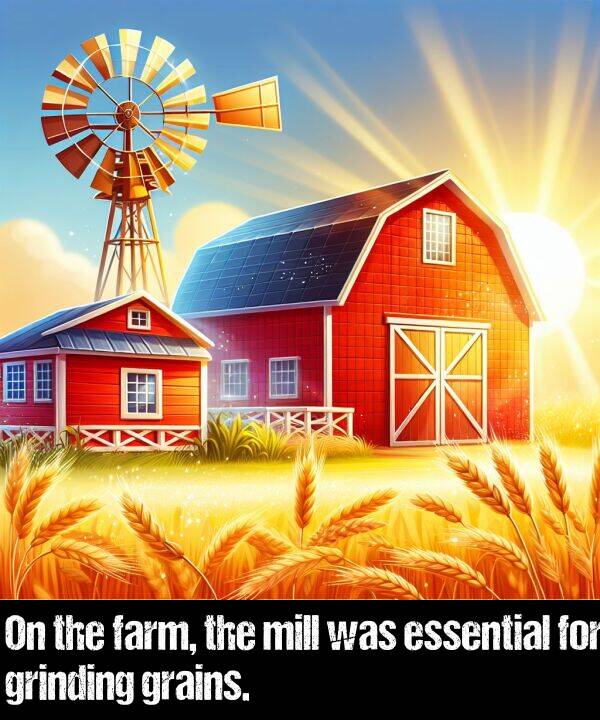 farm: On the farm, the mill was essential for grinding grains.