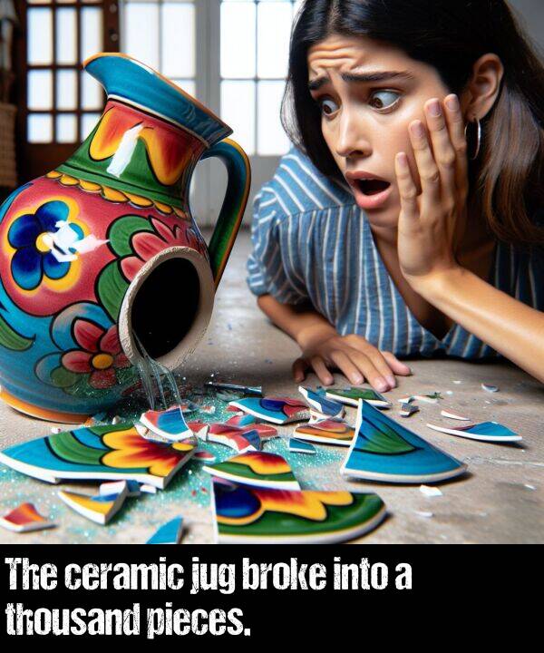 pieces: The ceramic jug broke into a thousand pieces.