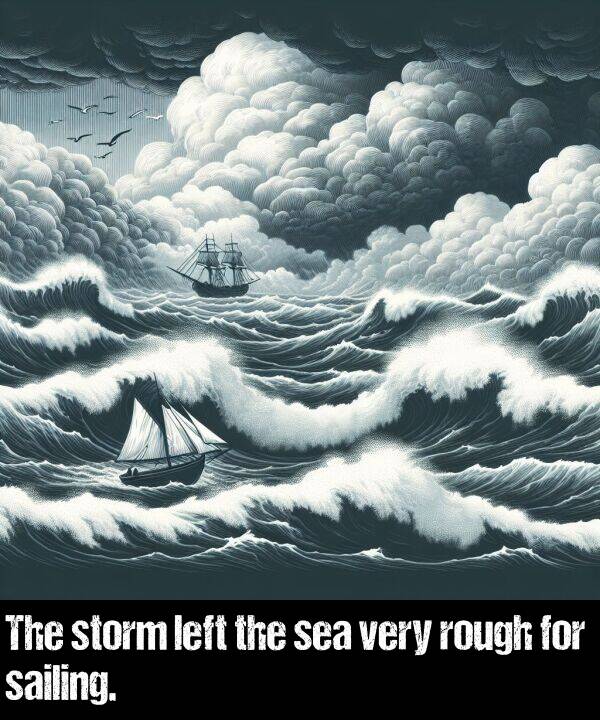 left: The storm left the sea very rough for sailing.