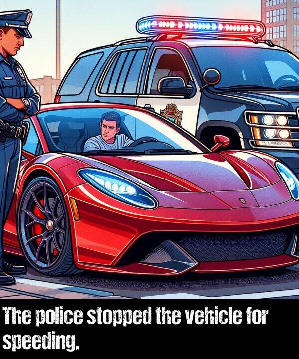 vehicle: The police stopped the vehicle for speeding.