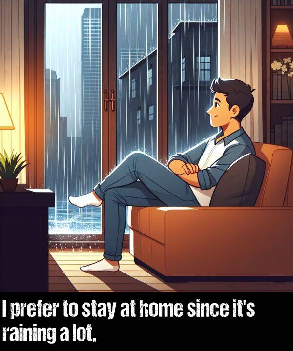 lot: I prefer to stay at home since it's raining a lot.