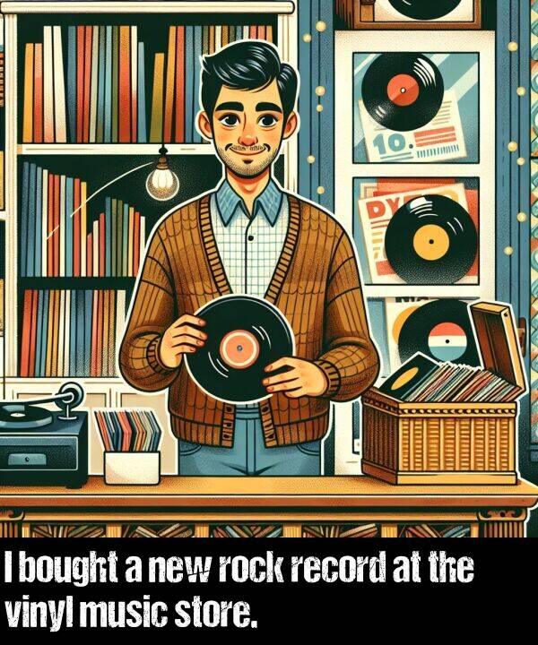 bought: I bought a new rock record at the vinyl music store.