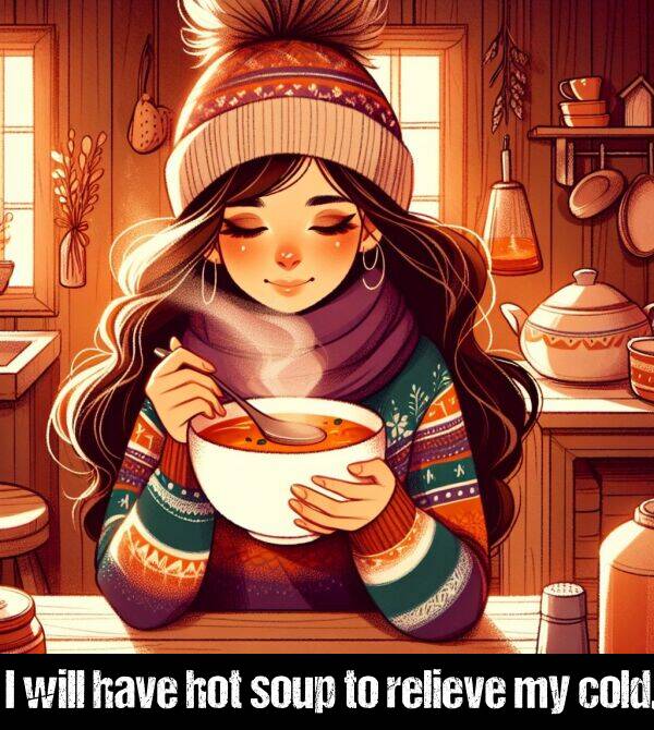 have: I will have hot soup to relieve my cold.