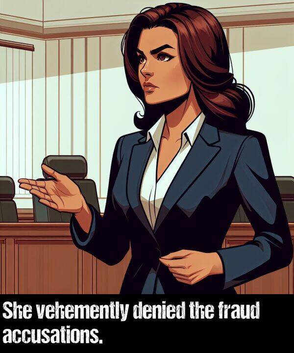 vehemently: She vehemently denied the fraud accusations.