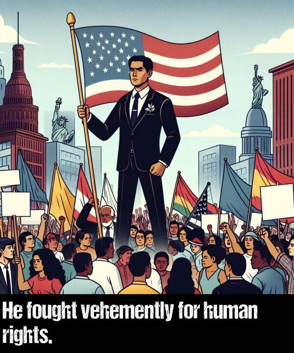 vehemently: He fought vehemently for human rights.