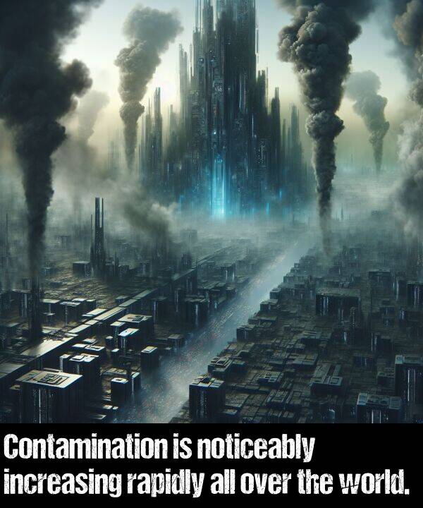 rapidly: Contamination is noticeably increasing rapidly all over the world.