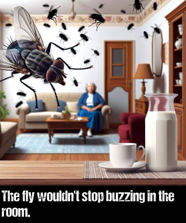 buzzing: The fly wouldn't stop buzzing in the room.