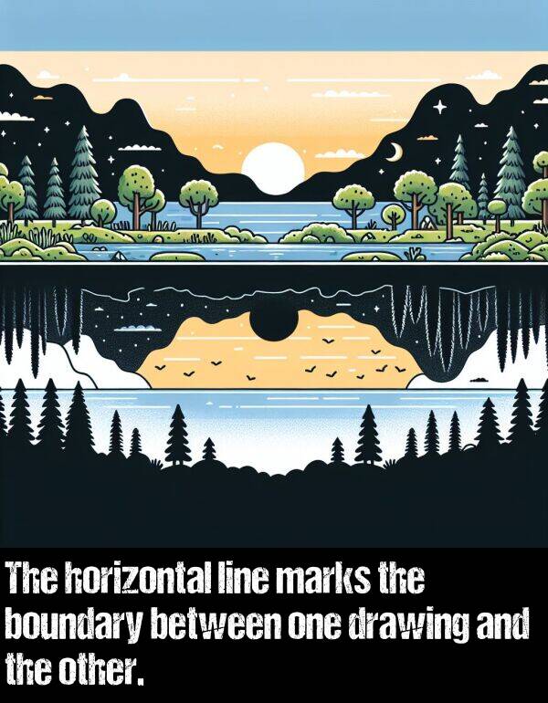 line: The horizontal line marks the boundary between one drawing and the other.