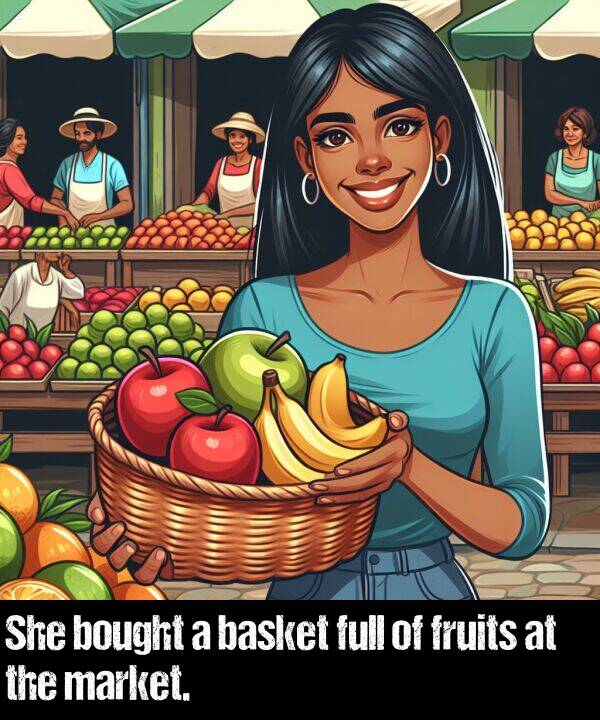basket: She bought a basket full of fruits at the market.
