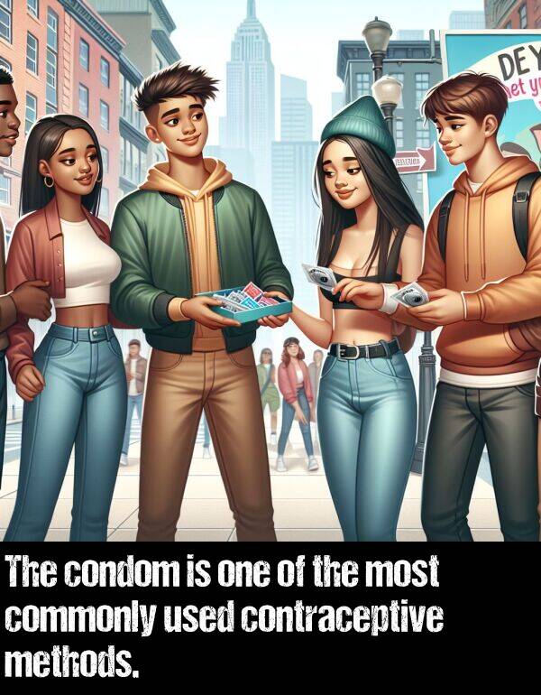 used: The condom is one of the most commonly used contraceptive methods.
