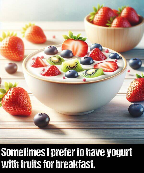 breakfast: Sometimes I prefer to have yogurt with fruits for breakfast.