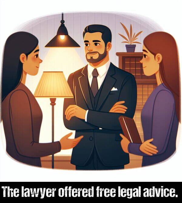 lawyer: The lawyer offered free legal advice.