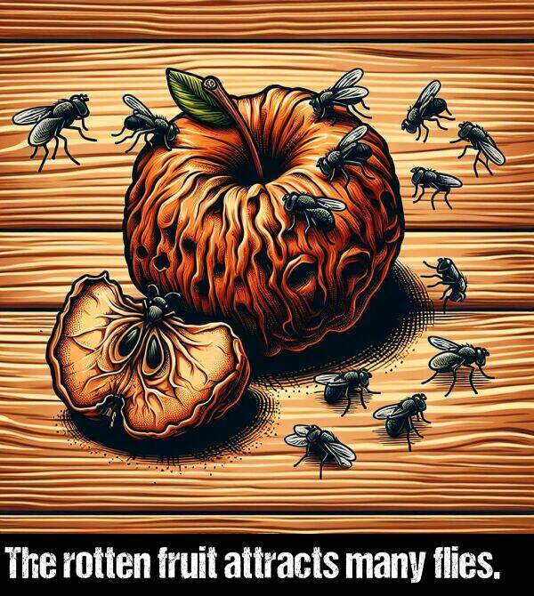 many: The rotten fruit attracts many flies.