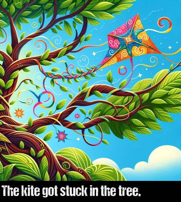 the: The kite got stuck in the tree.