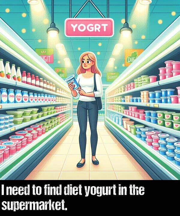 need: I need to find diet yogurt in the supermarket.