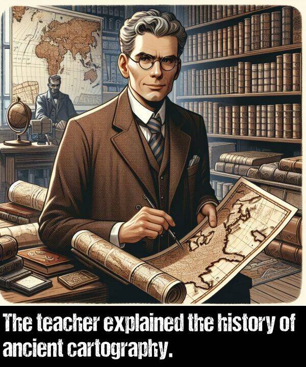teacher: The teacher explained the history of ancient cartography.