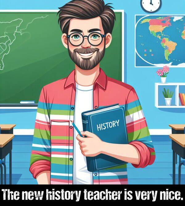 very: The new history teacher is very nice.