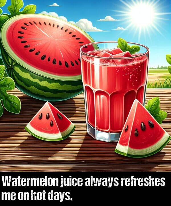 juice: Watermelon juice always refreshes me on hot days.