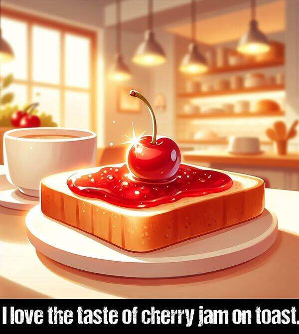 love: I love the taste of cherry jam on toast.