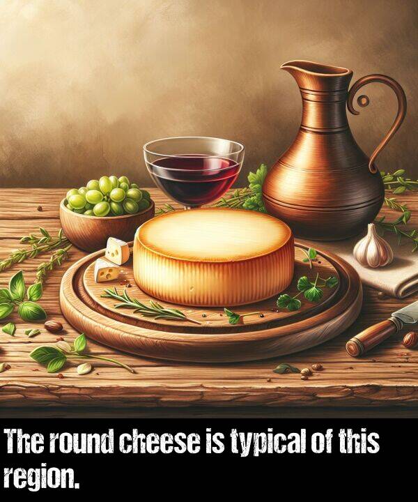 typical: The round cheese is typical of this region.