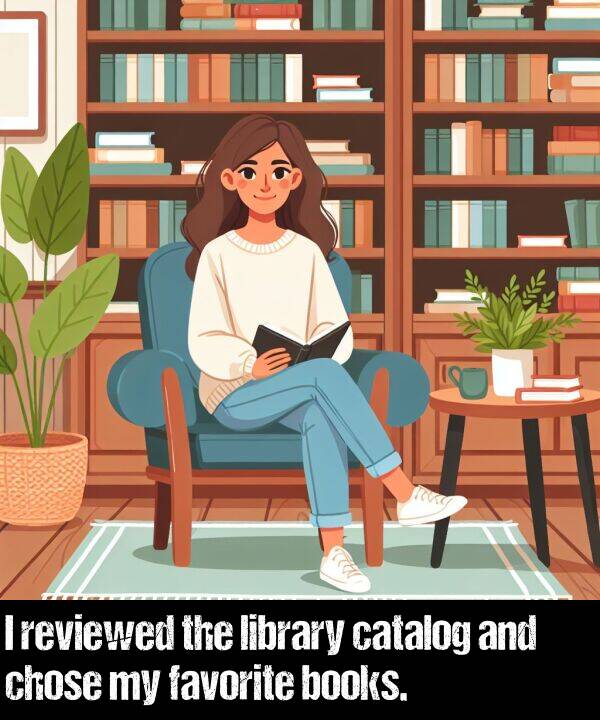 library: I reviewed the library catalog and chose my favorite books.