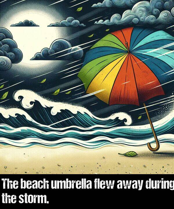 beach: The beach umbrella flew away during the storm.