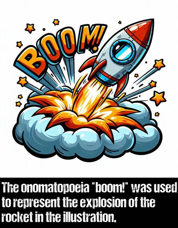 illustration: The onomatopoeia "boom!" was used to represent the explosion of the rocket in the illustration.