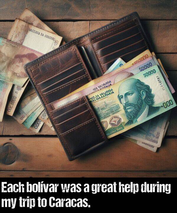 help: Each bolívar was a great help during my trip to Caracas.