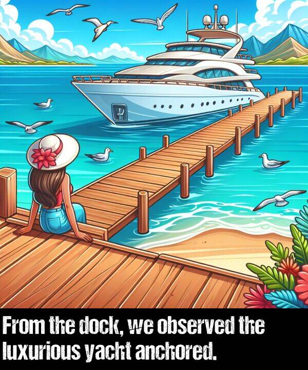 observed: From the dock, we observed the luxurious yacht anchored.