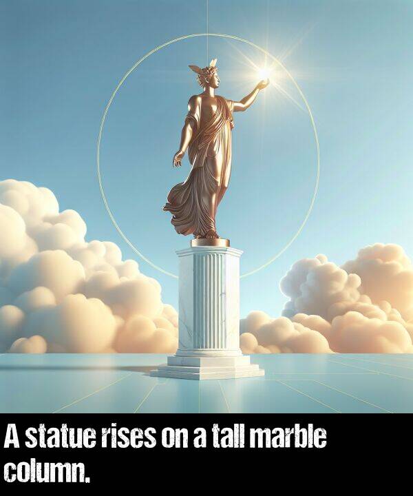 tall: A statue rises on a tall marble column.