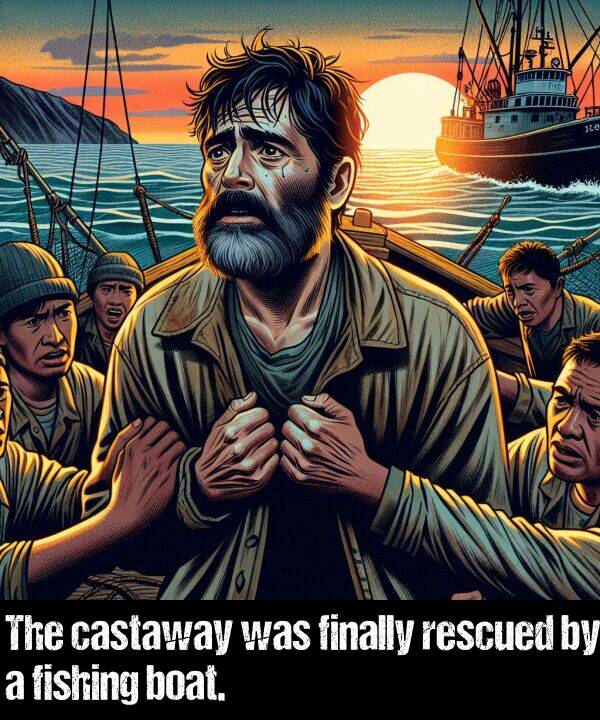 boat: The castaway was finally rescued by a fishing boat.