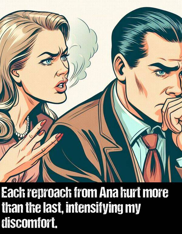 last: Each reproach from Ana hurt more than the last, intensifying my discomfort.