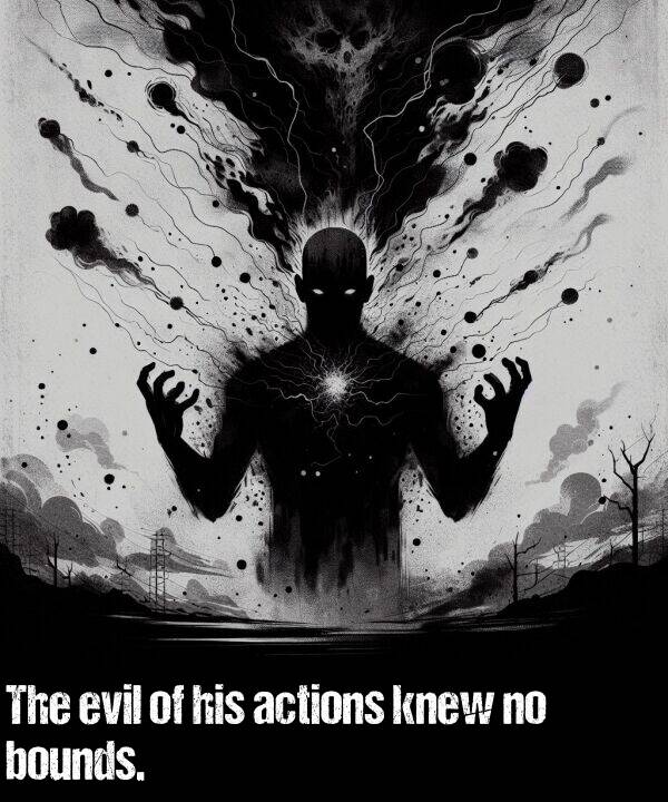 bounds: The evil of his actions knew no bounds.