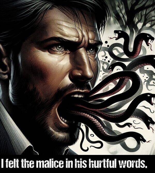 words: I felt the malice in his hurtful words.