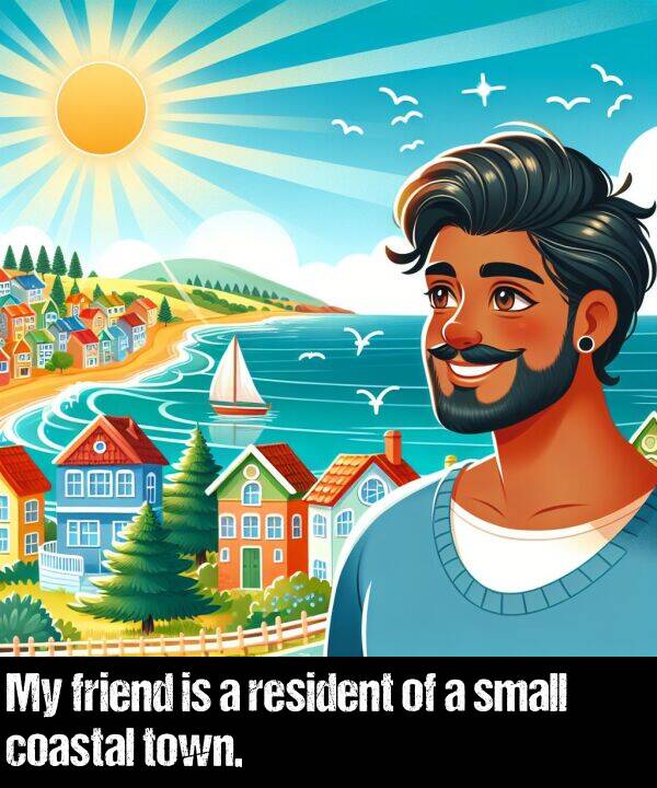 town: My friend is a resident of a small coastal town.