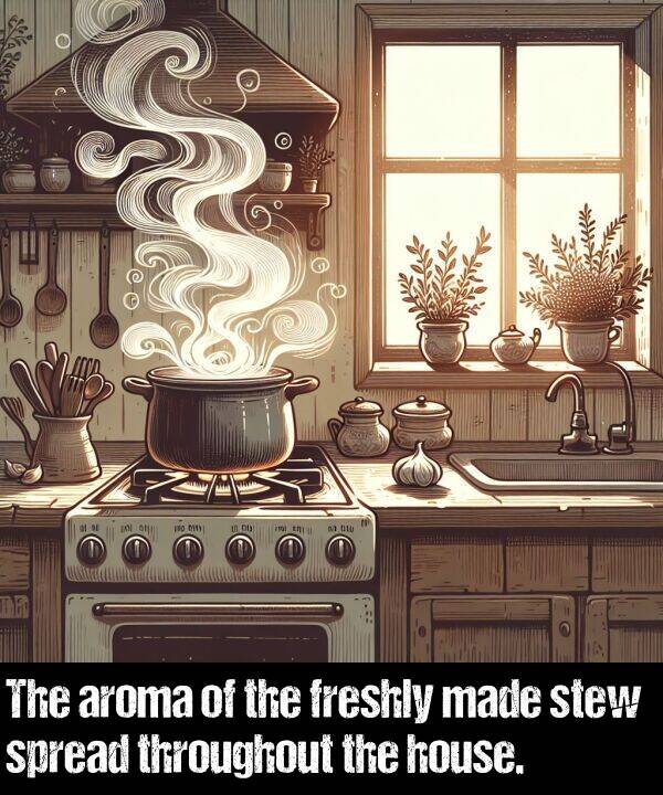 house: The aroma of the freshly made stew spread throughout the house.
