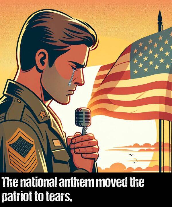 national: The national anthem moved the patriot to tears.