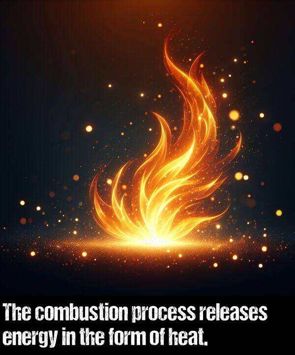 heat: The combustion process releases energy in the form of heat.