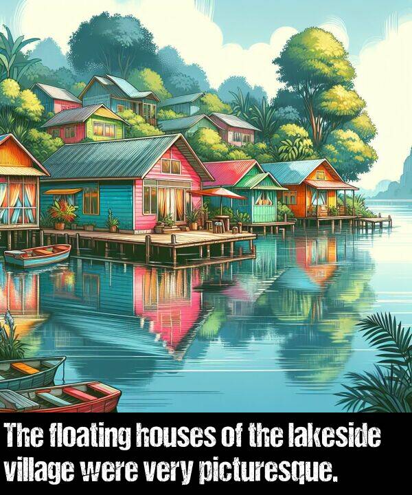 lakeside: The floating houses of the lakeside village were very picturesque.