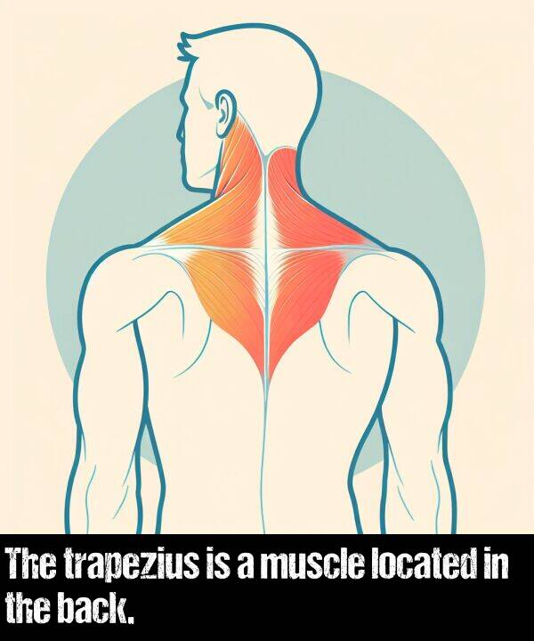 back: The trapezius is a muscle located in the back.